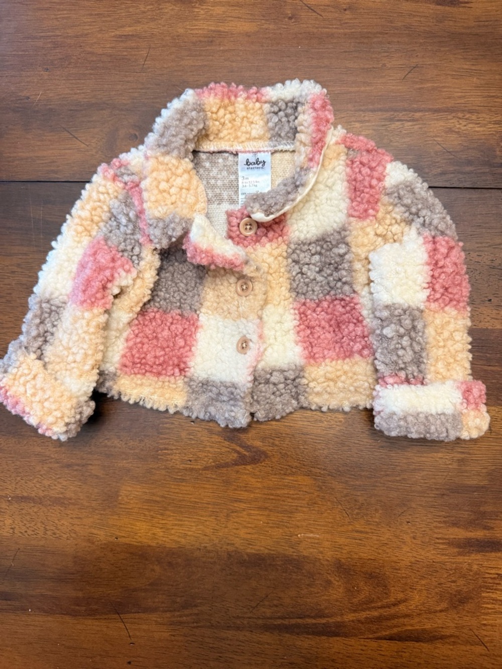 Baby Starters Sherpa Checkered Jacket - Pink, Cream & Gray